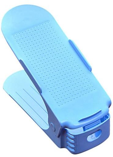 hoe Slotz, Adjustable Shoe Storage Rack Holder with Double Layer, Plastic Closet Space Saver, Shoe Slots Organizer for Home blue