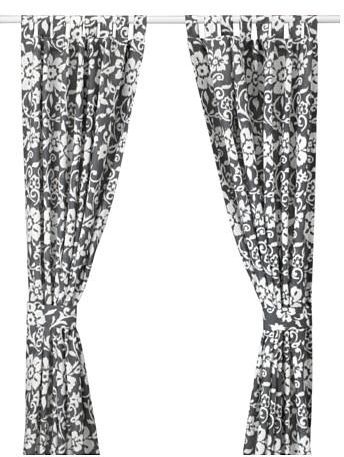 Cotton Paisley Pattern, Grey - Pair Curtain Panels