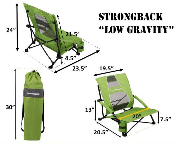 STRONGBACK Low Gravity Beach Chair with Lumbar Support, Lime Green