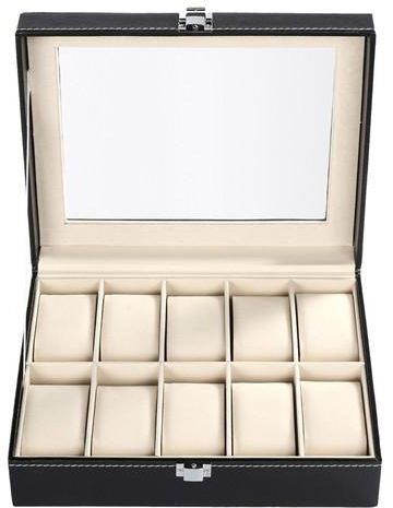 10 Slots Grid PU Leather Watch Boxes Casket Display Box Jewelry Storage Organizer Case locked Watch With Glass Top Winder