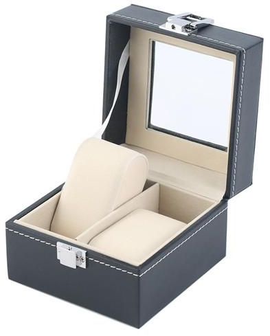 2 Slots Grid PU Leather Watch Boxes Casket Display Box Jewelry Storage Organizer Case locked Watch With Glass Top Winder