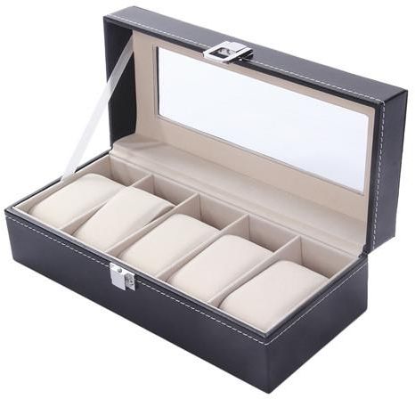 6 Slots Grid PU Leather Watch Boxes Casket Display Box Jewelry Storage Organizer Case locked Watch With Glass Top Winder